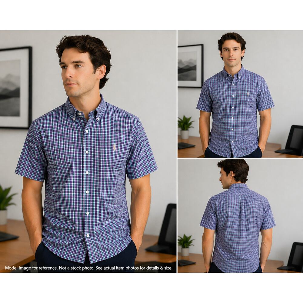 Ralph Lauren Classic‎ Fit Plaid Button Down Shirt Men's XL Short Sleeve